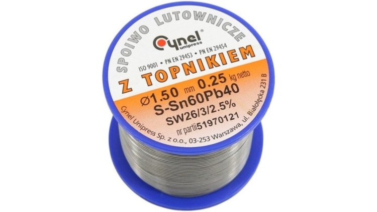 Cyna lutownicza spoiwo lutownicze topnikiem 1,5mm 250g SN60PB40 SN60PB40