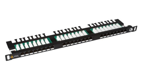 Patch Panel Solarix 24xRJ45 CAT5E UTP z wspornikiem czarny 0,5U SX24HD-5E-UTP-BK