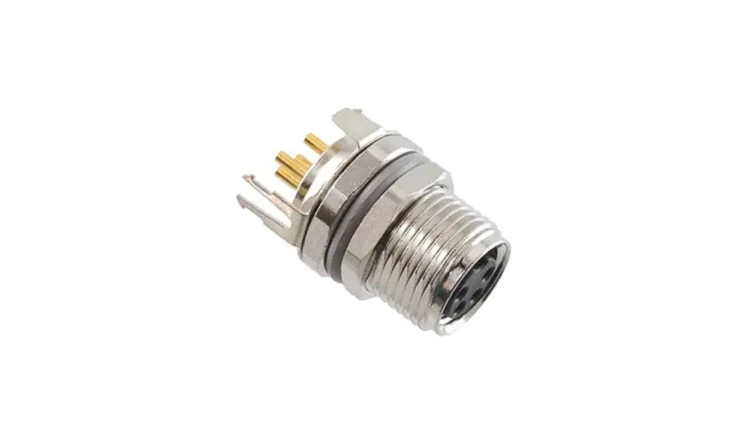 Złącze okrągłe M8 żeńskie proste montaż THT 4pin 30V T4041037041-000