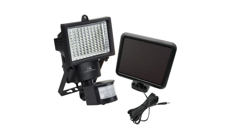 Solarny naświetlacz LED z czujnikiem ruchu Maclean Energy IP44, 6W, 360lm, 6000K zimna biała, akumulator Li-ion 2400 mAh, 5,5V D