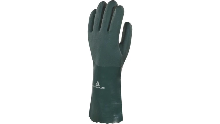 Rękawica z PVC na wkładzie z bawełnianego dżerseju podwójnie zamaczana. dł. 35 cm kolor zielony rozmiar 9 MAIN PVCGRIP35VE09