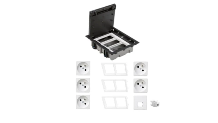 KONTAKT SIMON FLOOR BOX puszka podłogowa 5x gniazdo pojedyncze z/u + 1x gniazdo RJ45 kat. 6 nieekranowane do podłóg technicznych