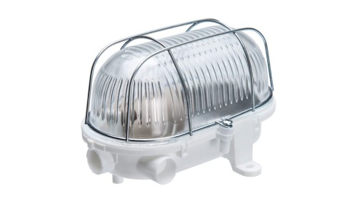 Oprawa kanałowa OVAL-7040T, E27, 60W, biała-polipropylen, klosz przeźroczysty-szkło, IP54, siatka metalowa A1120