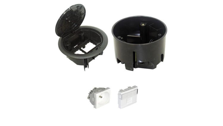 EFAPEL FLOOR BOX puszka podłogowa okrągła EFAPEL 1x gniazdo 230V z/u + 1x gniazdo RJ45 kat. 5e UTP nieekranowane