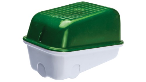 Oprawa SKOŚNA-7041S, E27, 60W, biała-bakelit, klosz zielony-poliwęglan, IP54, IK10, oprawa sygnalizacyjna A1300-P4