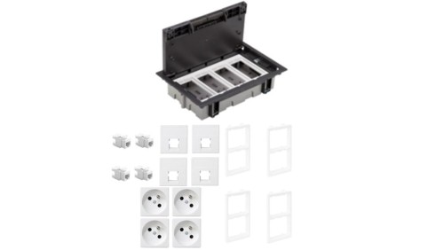 KONTAKT SIMON FLOOR BOX puszka podłogowa 4x gniazdo pojedyncze z/u + 4x gniazdo RJ45 kat. 6 nieekranowane do podłóg technicznych