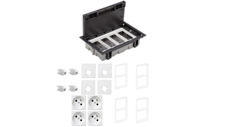 KONTAKT SIMON FLOOR BOX puszka podłogowa 4x gniazdo pojedyncze z/u + 4x gniazdo RJ45 kat. 6 nieekranowane do podłóg technicznych