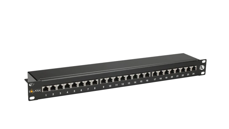 Patch Panel Solarix 24 x RJ45 CAT5E STP czarny 1U SX24-5E-STP-BK