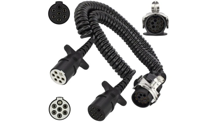 Spiralny adapter kablowy QLY-s do naczepy 24V wtyk 15-pin / 2 zalewane wtyki 7-pin typu N+S 4m