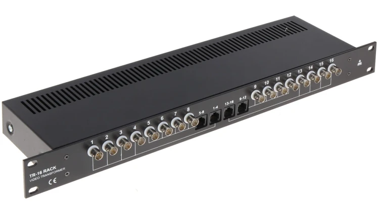 Transformator do przesyłania sygnału wideo po skrętce 16-kanałowy AHD, HD-CVI, HD-TVI, CVBS, 4K UHD Rack 19” TR-16/RACK