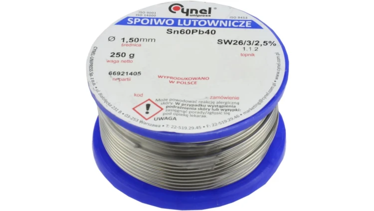 CYNEL UNIPRESS Cyna 1,50mm 250g Sn60Pb40 SW26/3/2.5 spoiwo lutownicze PROFESSIONAL