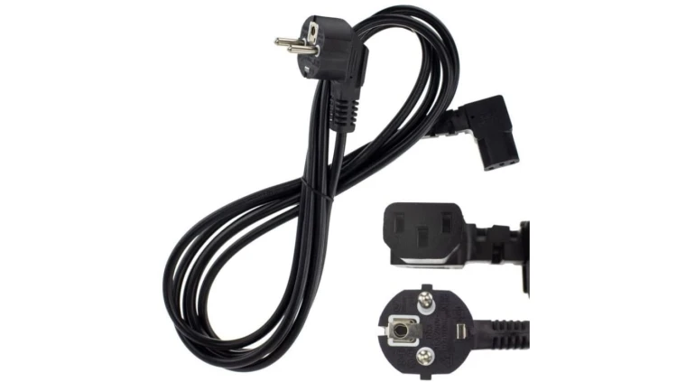 Kabel zasilający 230V 10A IEC320 prosty C13 kątowy 3m czarny