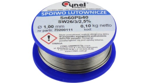 CYNEL UNIPRESS Cyna 1,00mm 100g Sn60Pb40 SW26/3/2.5 spoiwo lutownicze PROFESSIONAL