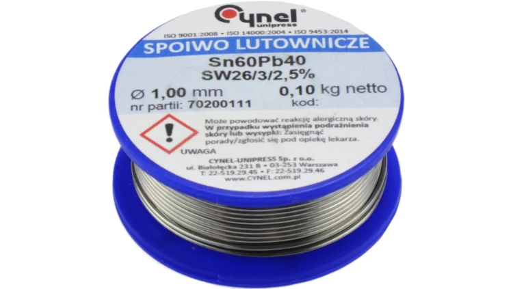 CYNEL UNIPRESS Cyna 1,00mm 100g Sn60Pb40 SW26/3/2.5 spoiwo lutownicze PROFESSIONAL