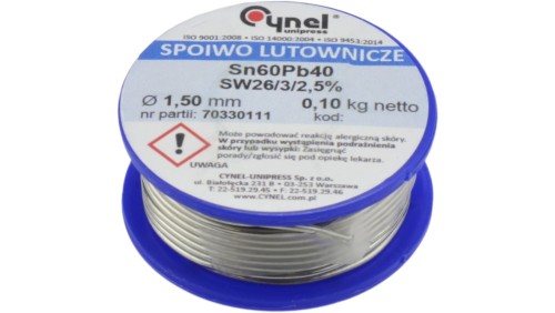 CYNEL UNIPRESS Cyna 1,50mm 100g Sn60Pb40 SW26/3/2.5 spoiwo lutownicze PROFESSIONAL