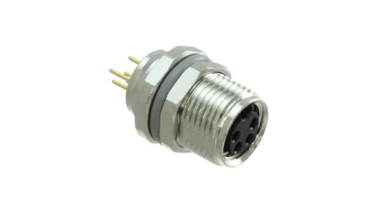 Złącze okrągłe M8 żeńskie proste montaż THT 4pin 30V T4041017041-000