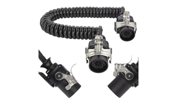 Przewód spiralny QLY-s kabel do naczepy zakończony wtykami 7-pin do systemu EBS / ABS 24V 4m