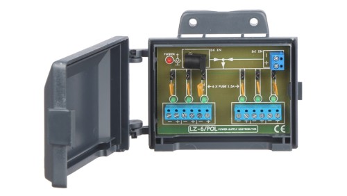 Dystrybutor zasilania (łączówka, rozgałęźnik) 2-we/6-wy max.24VDC 9A bezpiecznik 6x1,5A obudowa na ścianę LZ-6/POL