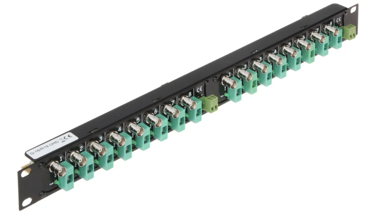 Gniazdo dystrybucyjne 16x BNC video 16x DC zasilanie AHD 8Mpx, HD-CVI 8Mpx, HD-TVI 8Mpx G-16/R19-UHD Rack 19”