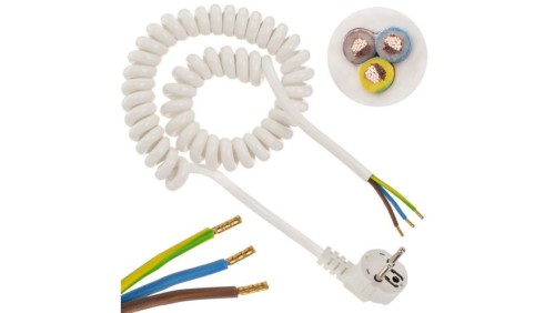 Przewód OMY spiralny H03VVH8-F z wtyczką 3x1 0,35m / 2,2m biały