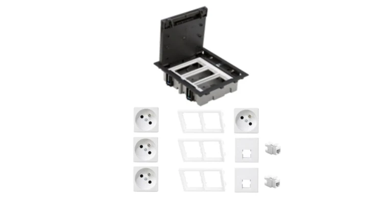 KONTAKT SIMON FLOOR BOX puszka podłogowa 4x gniazdo pojedyncze z/u + 2x gniazdo RJ45 kat. 6 nieekranowane do podłóg technicznych