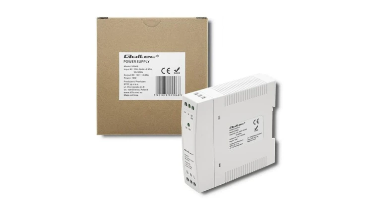 Qoltec Zasilacz na szynę DIN 10W 12V 0.83A Biały Slim