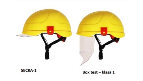 Hubix Żółty hełm elektroizolacyjny, osłona twarzy W1 klasy 1 Box-test, do 20 kV AC / 1,5 kV DC SECRA H058S