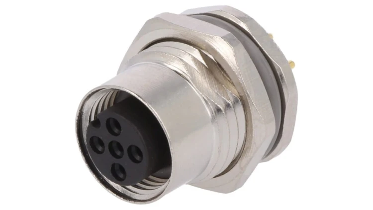 Złącze okrągłe M12 żeńskie proste montaż THT 5pin 60V T4141012051-000