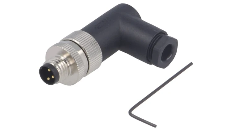 Złącze okrągłe M8 męskie kątowe nieekranowane na zacisk 3pin 60V T4013008031-000