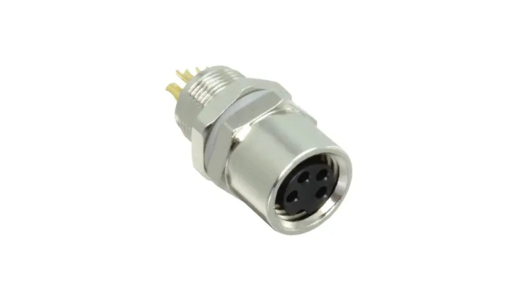 Złącze okrągłe M8 żeńskie proste montaż THT 4pin 30V T4033014041-000