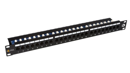 Patch Panel Solarix 24 x RJ45 CAT5E UTP z wspornikiem czarny 1U SX24L-5E-UTP-BK