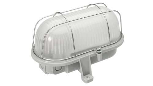 Oprawa kanałowa OVAL-7063T, E27, 100W, biała-polipropylen, klosz matowy-szkło, IP44, siatka metalowa A1210-M