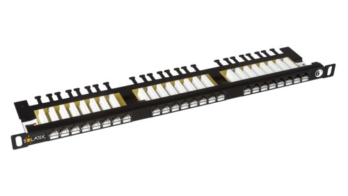 Patch Panel Solarix 24xRJ45 CAT6 UTP z wspornikiem czarny 0,5U SX24HD-6-UTP-BK