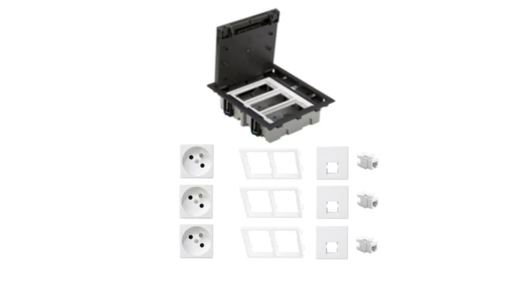 KONTAKT SIMON FLOOR BOX puszka podłogowa 3x gniazdo pojedyncze z/u + 3x gniazdo RJ45 kat. 6 nieekranowane do podłóg technicznych