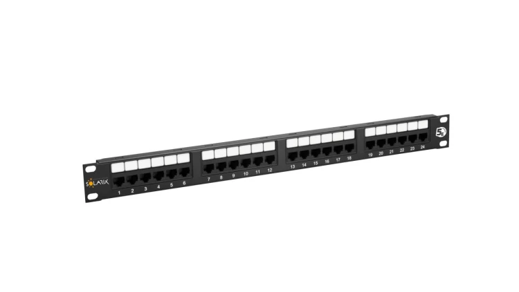 Patch Panel Solarix 24 x RJ45 CAT5E UTP 150 MHz czarny 1U SX24-5E-UTP-BK