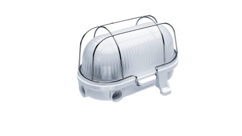 Oprawa kanałowa OVAL-7063NB, E27, 100W, biała-bakelit, klosz matowy-szkło, IP54, siatka metalowa A1230-M