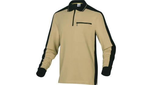 Polo mach spirit z długimi rękawami z siatki bawełnianej (100) 210 g/m? kolor beżowo-czarny rozmiar XXL CORP M5POLBEXX