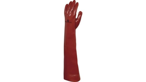 Rękawice chemiczne z PVC na wkładzie z dżerseju całkowicie powlekane wysoka odporność chemiczna dł. 60 cm kolor czerwony rozmiar