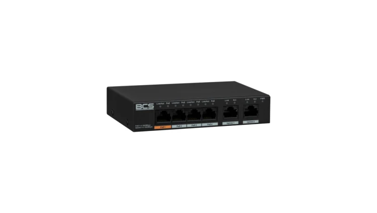 Switch Gigabit (PoE), 6-portowy niezarządzalny 4 porty PoE Gigabit, 2 porty RJ-45 uplink Gigabit