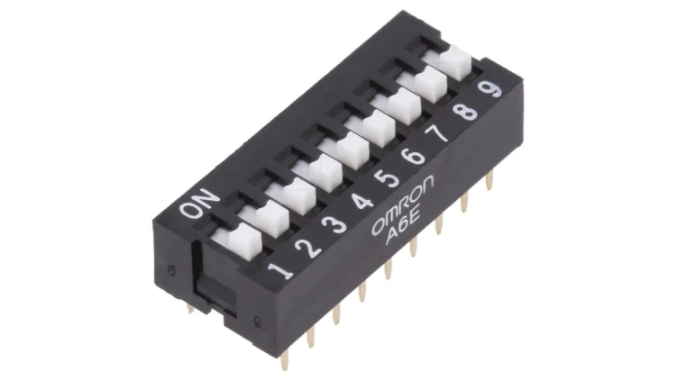 Przełącznik DIP-SWITCH Ilość sekcji 9 ON-OFF 0,025A/24VDC A6E-9104-N