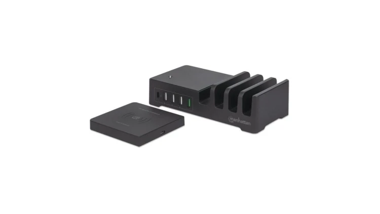 Stacja Zasilająca do smartfonów i tabletów 1x USB-C PD, 1x USB-A QC, 3x USB-A, Qi 10W
