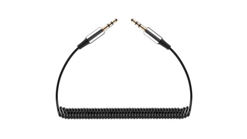 REBEL Kabel spiralny Audio AUX mini Jack 3,5mm Stereo (wtyk / wtyk) Czarny 1m
