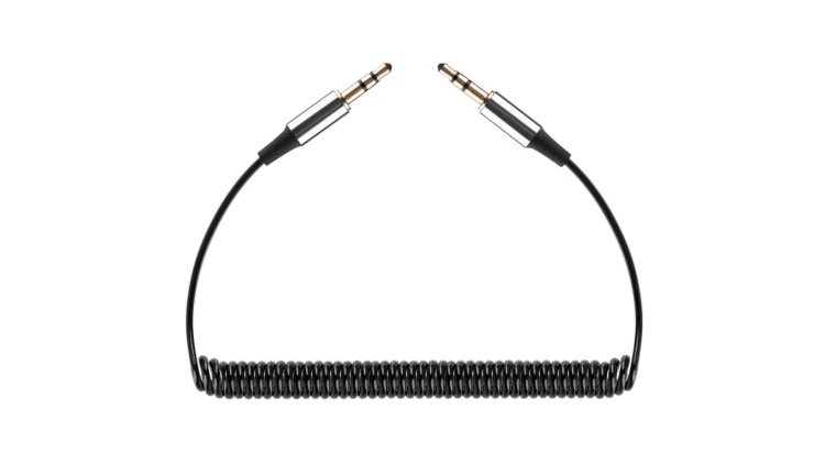 REBEL Kabel spiralny Audio AUX mini Jack 3,5mm Stereo (wtyk / wtyk) Czarny 1m