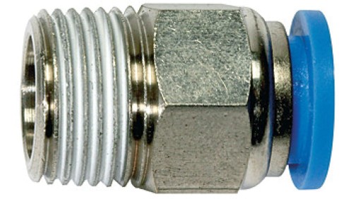 Złączka pneumatyczna wtykowa prosta do węża fi 6 mm, R 1/4 GZ, mosiądz niklowany