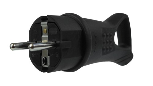 Wtyczka gumowa 16A 230V IP44 z uchwytem czarna