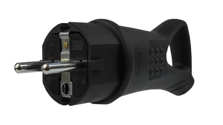 Wtyczka gumowa 16A 230V IP44 z uchwytem czarna