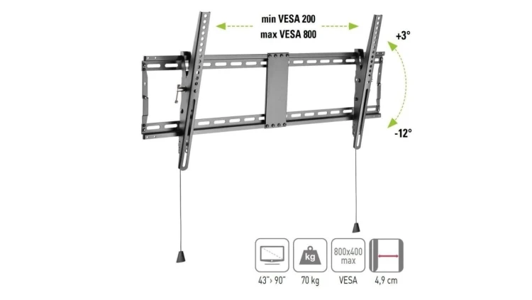 Uchwyt Ścienny TV LCD/LED 43-90 Cali 70kg Uchylny Slim 49mm