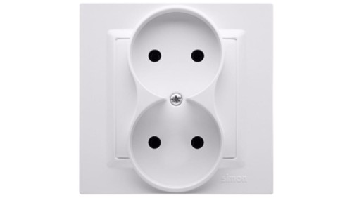 Simon 10 Gniazdo podwójne b/u MONOBLOCK 16A, 250V białe CG2/11
