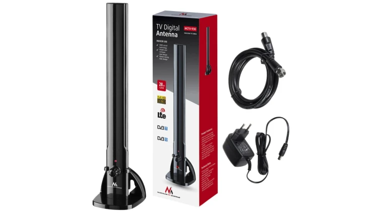 Antena TV DVB-T/T2 H.265 HEVC wewnętrzna tubowa Maclean MCTV-930 LTE, max poziom wyjściowy 100dBµV MCTV-930