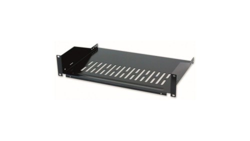 Półka 2U 400mm rack 19, 2 pkt mocowania, perforowana czarna